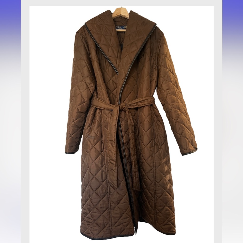 Ralph Lauren Belted Diamond Quilted Coat with Faux Leather Piping
